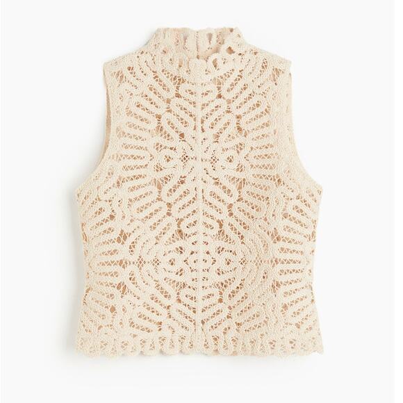 H&M Tops - H&M Cream Crochet Look Sleeveless Textured Lace Knit Tank Top High Neck Size XXL